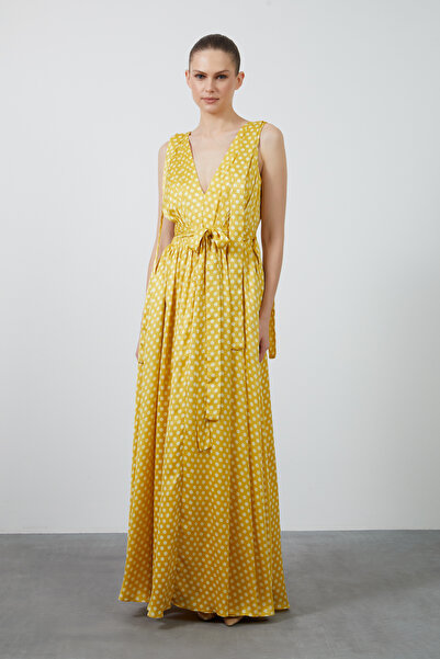 GİZİA Desenli V Yaka Uzun Elbise