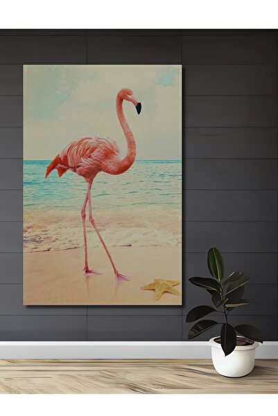 Teona Ahşap Tablou decorativ din lemn dreptunghiular Plaja Flamingo Roz