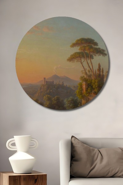 Teona Ahşap Tablou decorativ rotund din lemn peisaj natural răsărit de soare