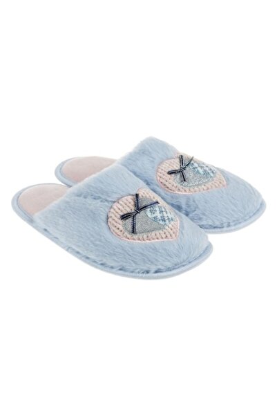 ANTBRO - Women's House Slippers, Sky Blue with Pink Heart and Light Blue Bow,...