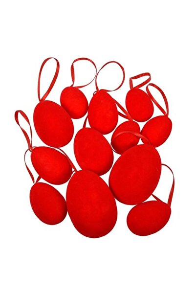 OEM Set 12 ouă decorative de Paște roșii, 4 x 7 cm