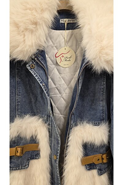 Park Moda Fur Leather Detailed Denim Coat