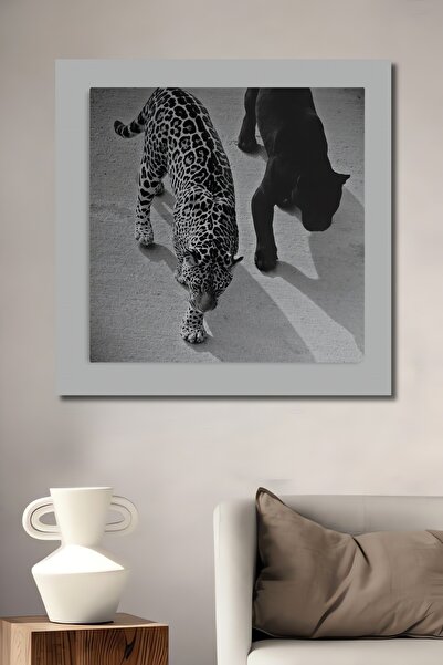 Teona Ahşap Tablou decorativ din lemn dreptunghiular leopard și pantera neagră