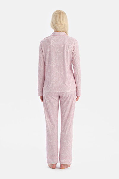 Eros Açık Pembe Şal Desenli Gömlek Pantolon Takım