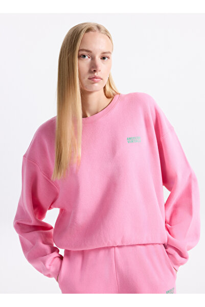 American Vintage Yuvarlak Yaka Pembe Kadın Sweatshırt IZU03AH25ROSEVI