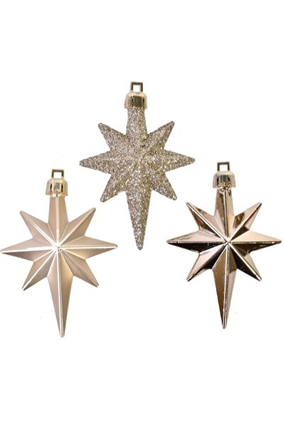 offlimits Set de 16 globuri de Crăciun în formă de stea, auriu șampanie, 8 cm