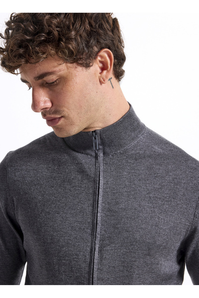 Fabrika Gri Melanj Erkek Hırka F5WM-HRK 2578