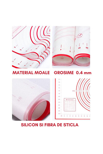 Bukate Folie de framantat din Silicon, Bukate, Pentru intinderea aluatului, 60x40 cm, Alb