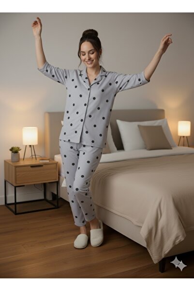 FAMES PİJAMA Women's Button-Detail Paddy Suit