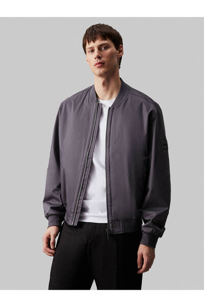 Calvin Klein Men's CK Bomber Satin Jacket Charcoal Grey