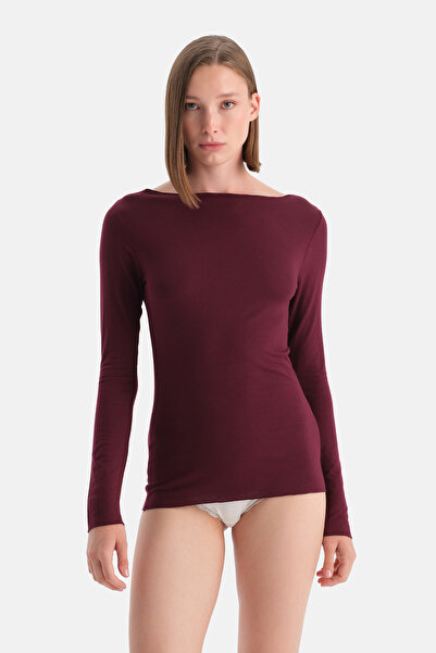 Eros Burgundy Modal Cashmere Boat Neck Long Sleeve Top