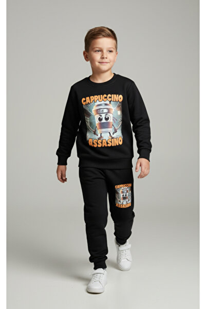 SERENAD KİDSS Cappuccino Assasino Printed 3 Thread Raster Tracksuit Set