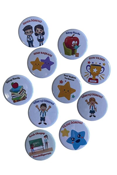 maycollection Sınıf Başkanı Nöbetçi Öğrenci Mıx Metal Buton Rozet Çanta Rozet...