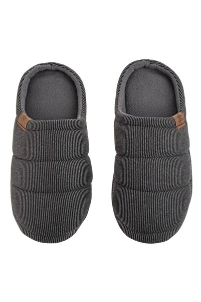 ANTBRO - Men's House Slippers, Gray with Stripes and Brown Accent, Size 41-42