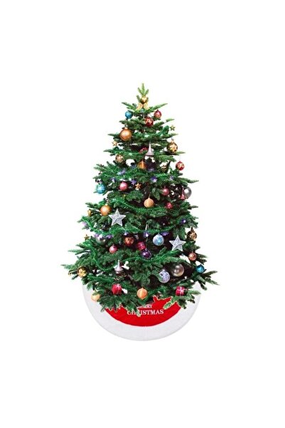 ANTBRO Red Velvet Decorative Christmas Tree Skirt with Merry Christmas and White Fur, 90cm