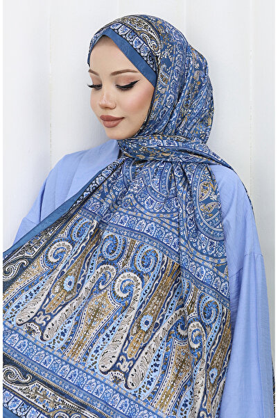 sefamerve Etnik Desen Vual Şal 70303-07 İndigo