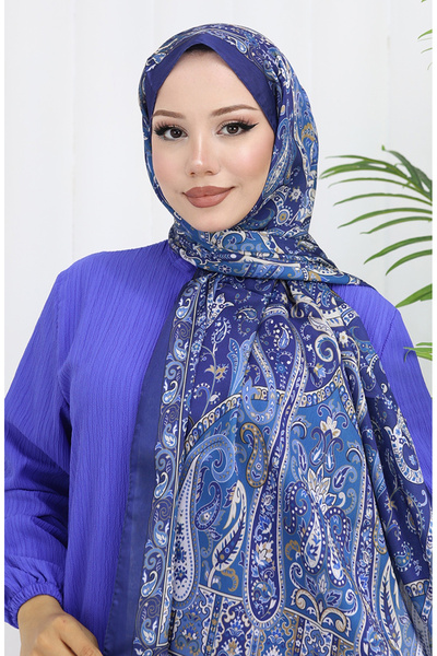 sefamerve Şal Janjan cu model etnic 70306-14 Indigo Bleumarin