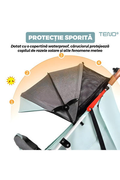 Teno Sport Baby Stroller Teno®, foldable, easy to carry, with safety belt, 12 kg, turquoise