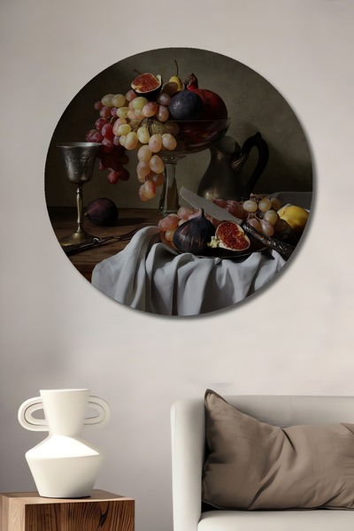 Teona Ahşap Tablou decorativ rotund din lemn, aspect fructe, natură moartă