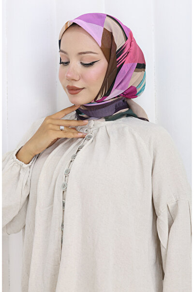 sefamerve Digital Printed Scarf 70320-09 Plum Turquoise