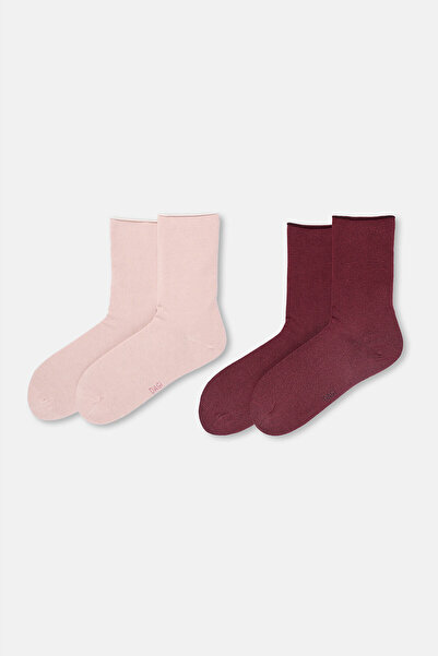 Eros Burgundy-Powder Women's 2-Piece Modal Basic Socks