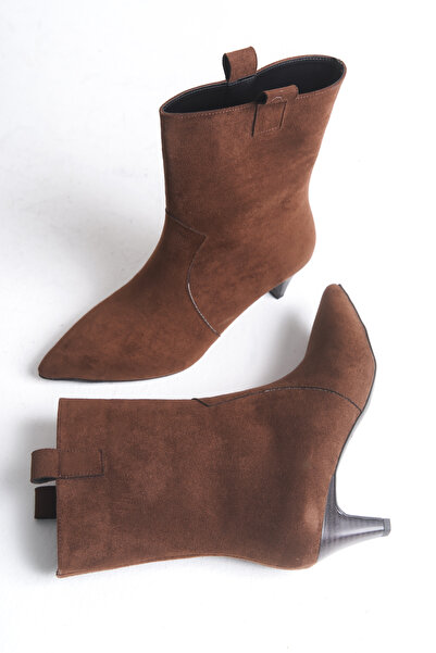 LDR Kadın Kahverengi Süet Topuklu Sivri Burun Bot