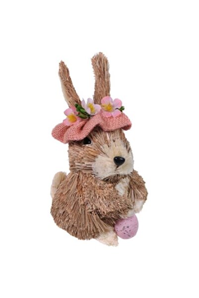 M Deco Decorațiune de Paște, Iepuraș cu Pălărie și Ou, Lemn, 8x10x20cm,