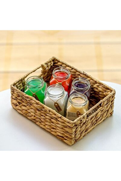 ANTBRO ® Storage Basket with Metal Frame Woven with Water Hyacinth Leaves, with Handles, 25x20x9 cm