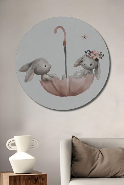 Teona Ahşap Mese rotunde decorative din lemn cu ursuleți sub umbrelă