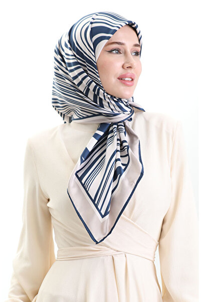 sefamerve Ψηφιακό κασκόλ από ρεγιόν 70301-13 Ναυτικό μπεζ