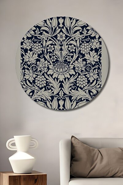 Teona Ahşap Tablou decorativ rotund din lemn cu modele William Morris