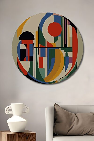 Teona Ahşap Compoziție de artă abstractă cu aspect de tablou cu cadru rotund din lemn decorativ