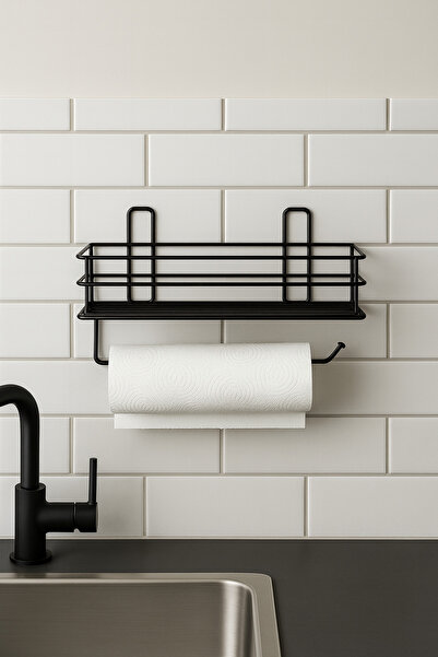QCB HOME Yapışkanlı Siyah Raflı Rulo Havluluk Peçetelik Havlu Kağıtlık Mutfak...