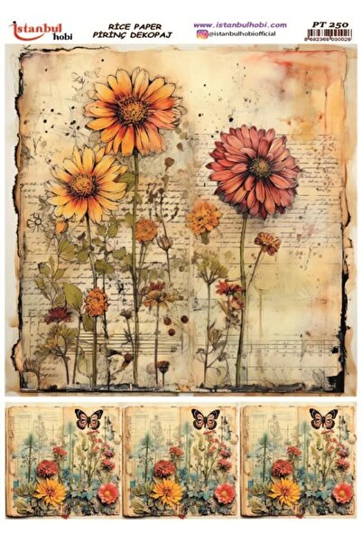İstanbul Hobi ورق ديكور نحاسي 30×42 سم PT-250 زهور