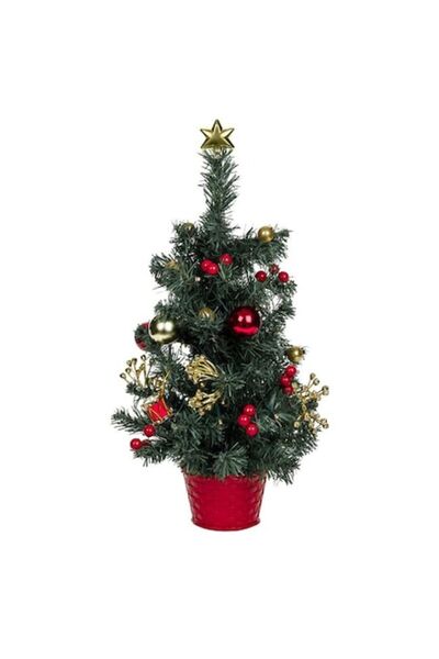 OEM Brad de Crăciun decorativ în ghiveci cu globuri roșii și 20 LED-uri - 50cm