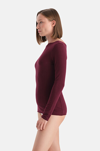 Eros Burgundy Modal Cashmere Boat Neck Long Sleeve Top