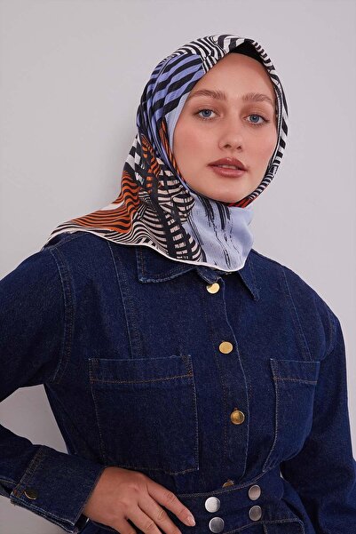 Levidor وشاح قطني بنمط هولوغرام باللون الأزرق الفاتح