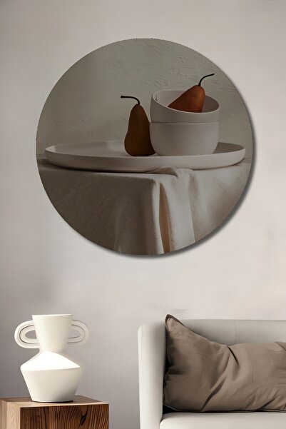 Teona Ahşap Tablou decorativ rotund din lemn cu pere și ceramică