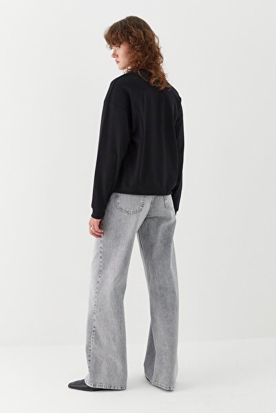 MARKALİSTE Plain Basic Crew Neck Sweatshirt Black