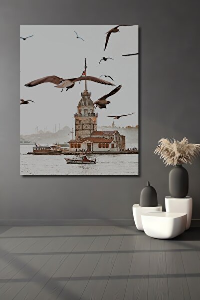 Teona Ahşap Dekoratif Ahşap Dikdörtgen Tablo Kız Kulesi Martılar