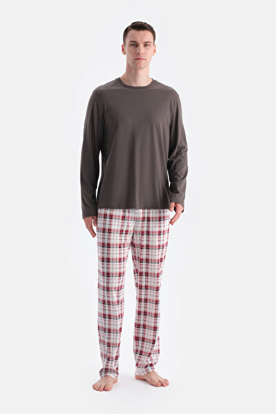 Eros Σετ με μακρυμάνικο καπνιστό μπλουζάκι και παντελόνι με καρό