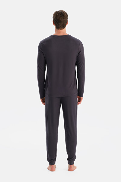 Eros Antrasıt Uzun Kollu Termal Tişört Pantolon Pijama Takımı