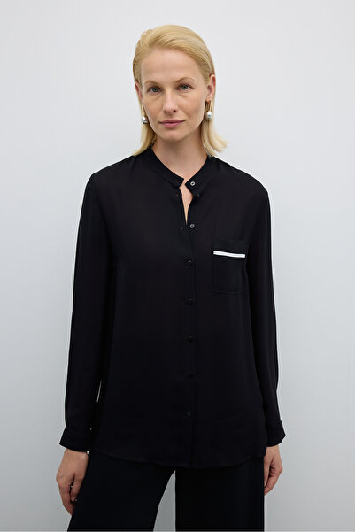 Roman Hakim Yaka Biye Detaylı Arkası Yırtmaçlı Gömlek Siyah K2613515_001