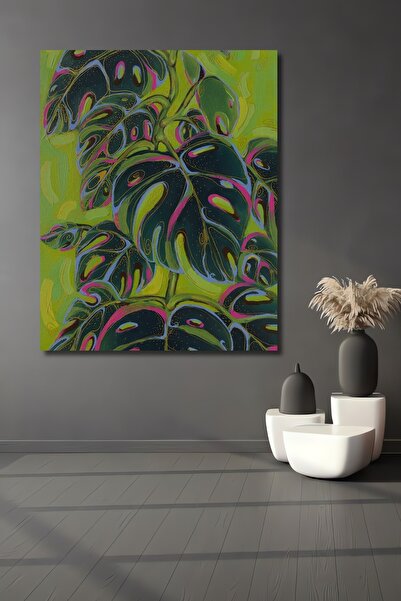 Teona Ahşap Tablou decorativ din lemn dreptunghiular frunze verde strălucitoare