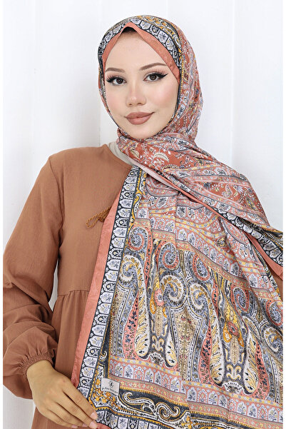 sefamerve Etnik Desen Vual Şal 70303-02 Kiremit