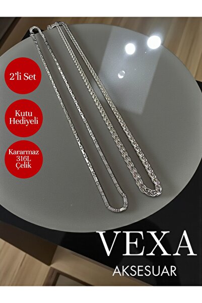 Vexa Aksesuar قلادة فولاذية مكونة من سلسلتين من نوع أريستو وروكل كينج |   قلادة رجالية مستوردة من الفولاذ 316L مقاومة للصدأ