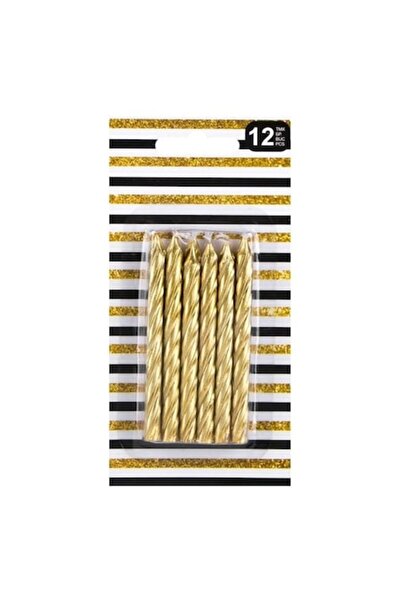 ANTBRO Σετ 12 κεριά για τούρτα Antbro® χρυσά με σπιράλ σχέδιο, 8,5 εκ.