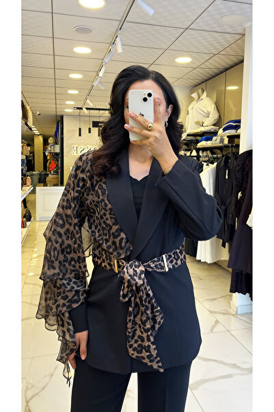 Vosse Mianotte Siyah Leopar Detaylı Ceket