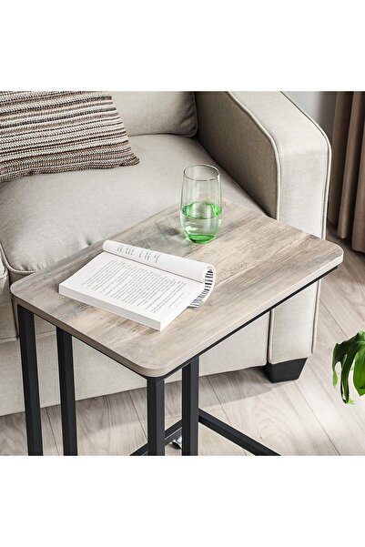 VASAGLE Side Coffee Table with Removable Casters Chipboard Top and Metal Frame, 35x50x60 cm Grey Oak