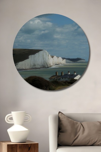 Teona Ahşap Tablou decorativ rotund din lemn, coasta albă a stâncilor